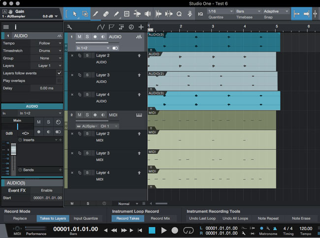 Studio One - Takes to Layers - Record Mode option Example - Test-6