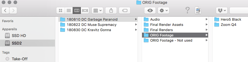 FCPX Mac Folder Projects - Subfolders - Cameras